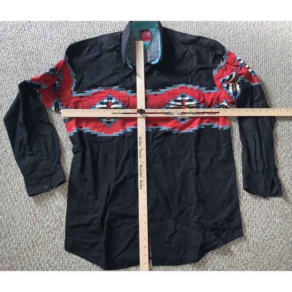 Roper Shirt Men XL Black Button Down Aztec Southwest Western Cowboy Long Sleeve - Picture 5 of 6